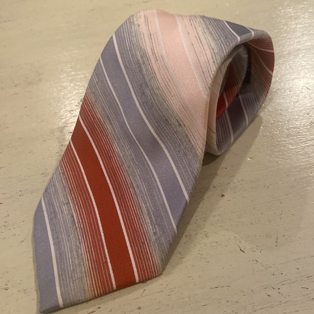 Wemlon by Wembley Tie 3”W 54”L gray & peach diagonal stripe 100% polyester